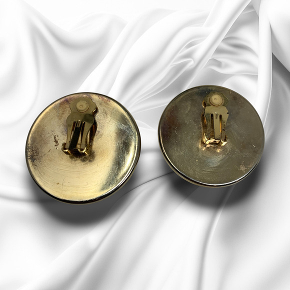 Vintage 1980's Oversized Wine Velvet & Crystal Button Earrings Clip On Mogul - Picture 3 of 5